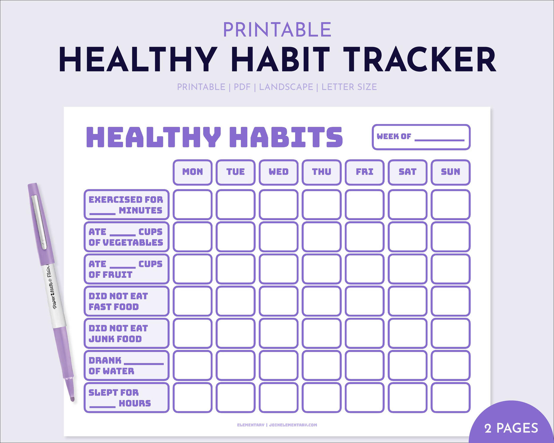 healthy habits tracker printable